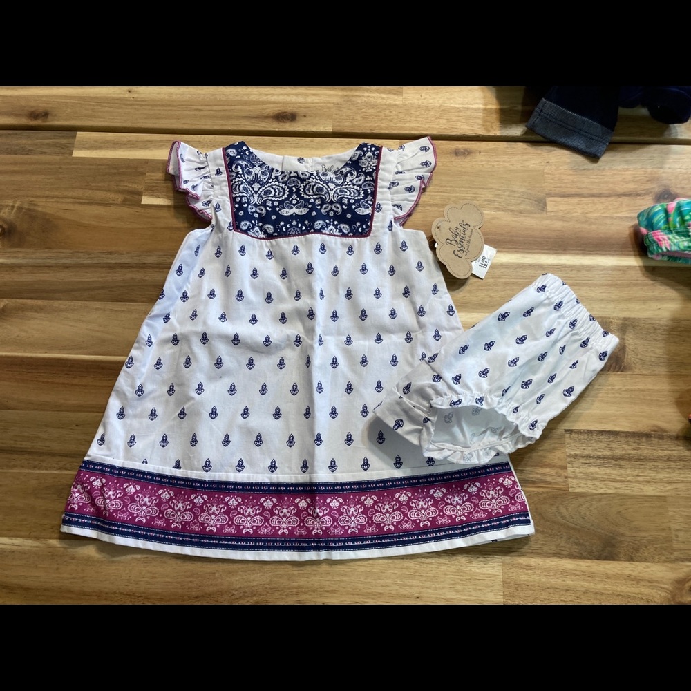 Boho baby dress 12 months with bloomers - NWT.